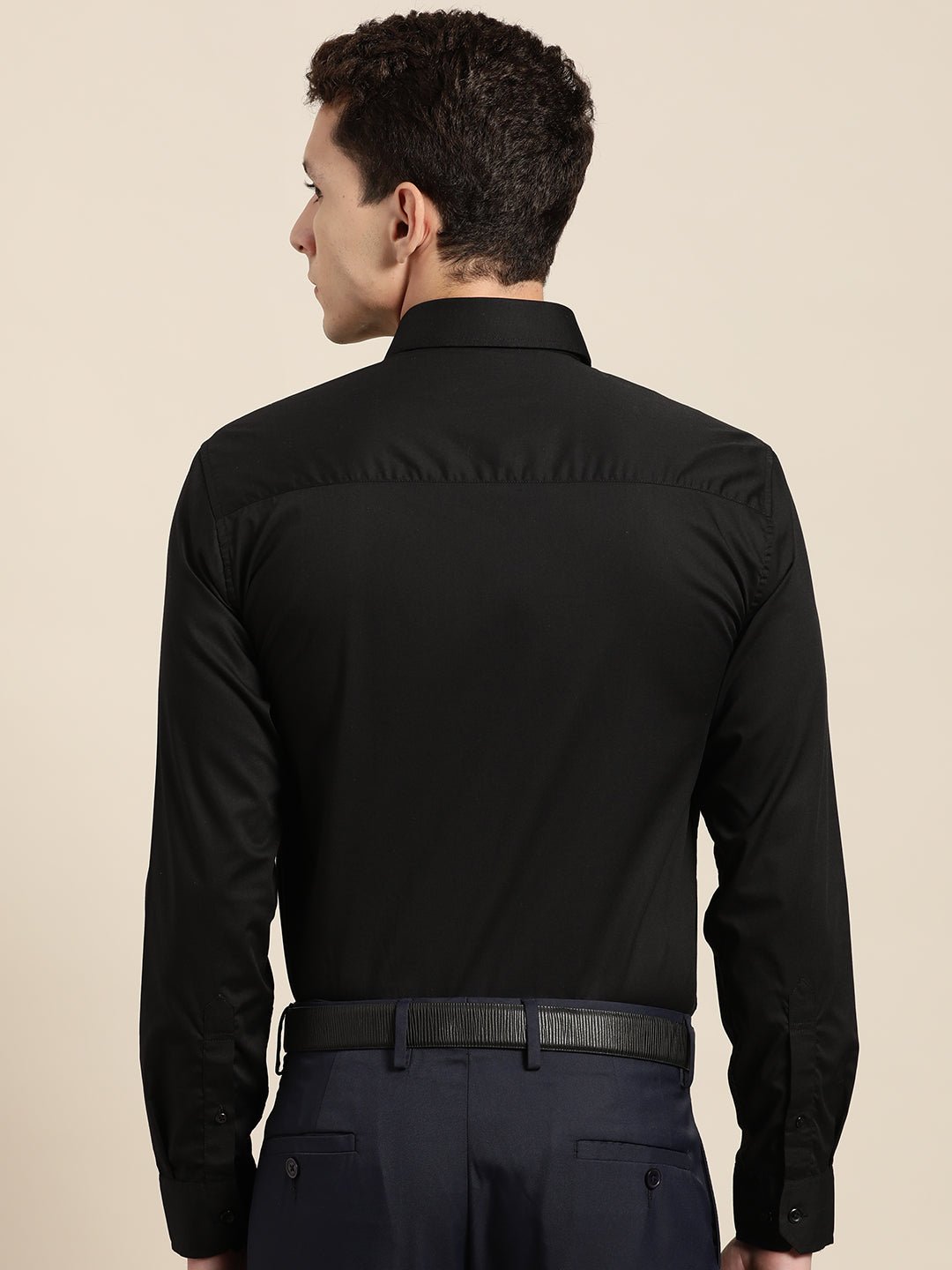 Men Black Solid Pure Cotton Slim Fit Formal Shirt - #folk republic#