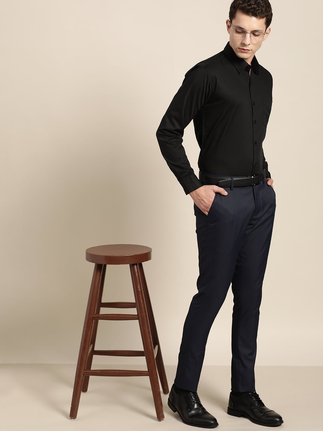 Men Black Solid Pure Cotton Slim Fit Formal Shirt - #folk republic#