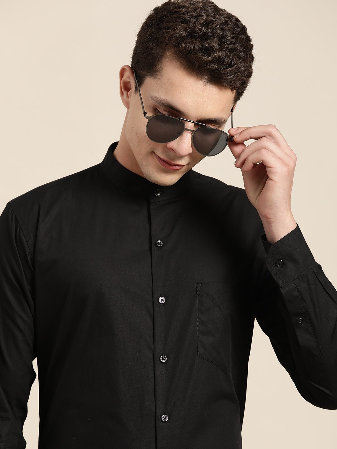 Men Black Solid Pure Cotton Slim Fit Formal Shirt - #folk republic#