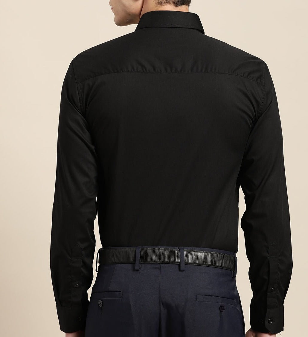 Men Black Solid Pure Cotton Slim Fit Formal Shirts - #folk republic#