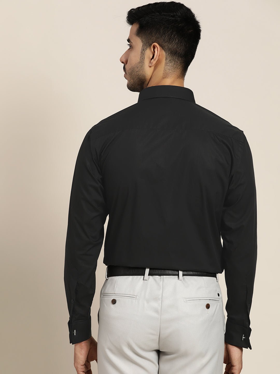 Men Black Solid Pure Cotton Slim Fit French Cuff Formal Shirts - #folk republic#