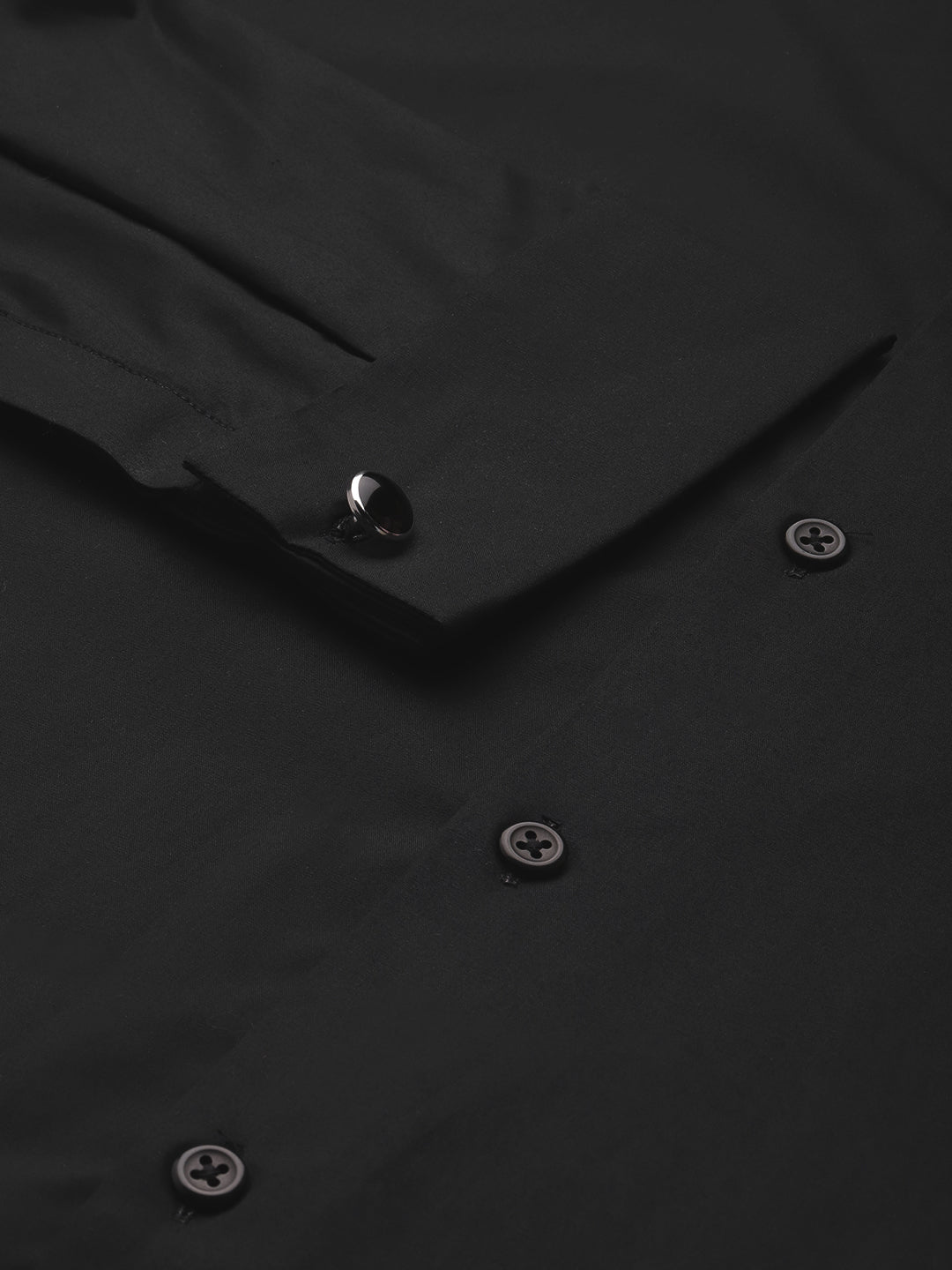 Men Black Solid Pure Cotton Slim Fit French Cuff Formal Shirts - #folk republic#