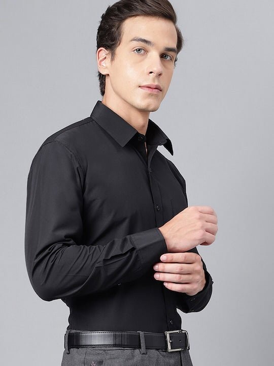 Men Black Solid Rich Cotton Slim Fit Formal Shirt - #folk republic#