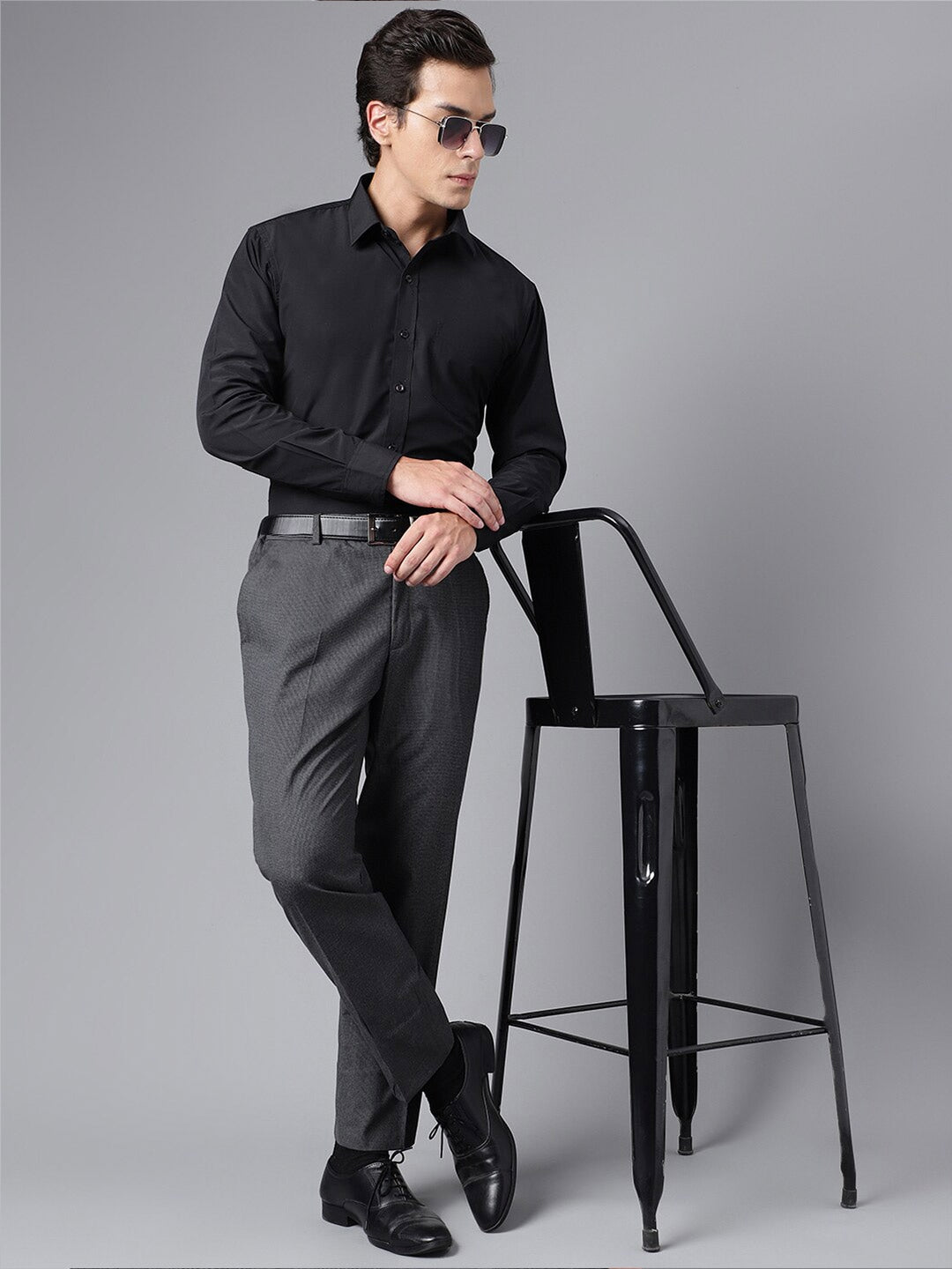 Men Black Solid Rich Cotton Slim Fit Formal Shirt - #folk republic#