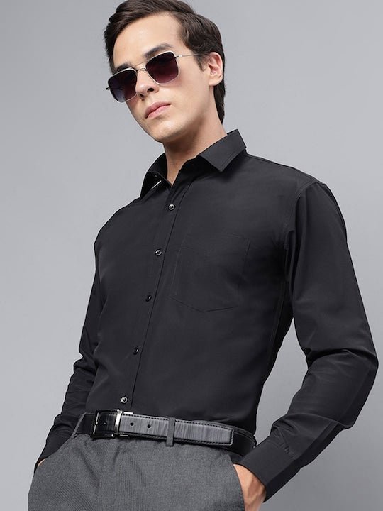 Men Black Solid Rich Cotton Slim Fit Formal Shirt - #folk republic#