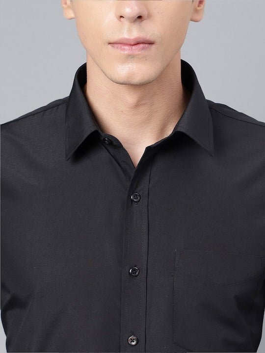 Men Black Solid Rich Cotton Slim Fit Formal Shirt - #folk republic#
