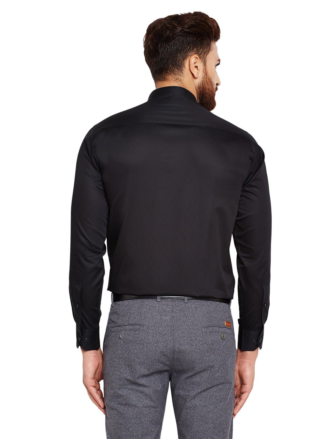 Men Black Solid Slim Fit Pure Cotton Satin Formal Shirt - #folk republic#