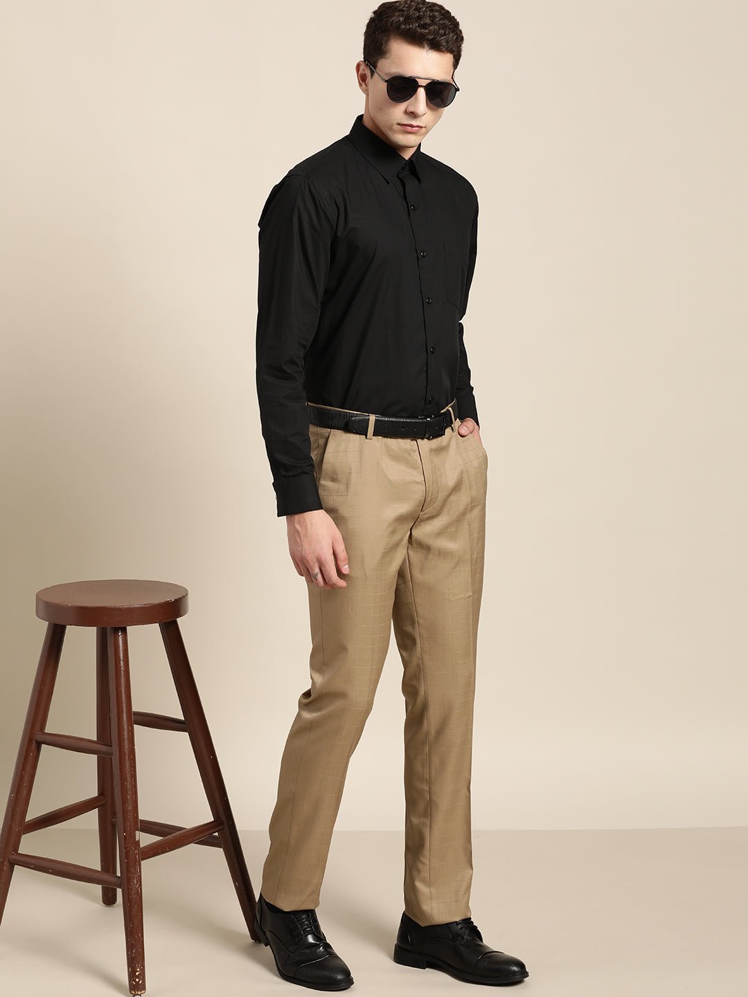 Men Black Solid Slim Fit Pure Cotton Satin French Cuff Formal Shirt - #folk republic#