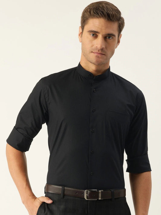 Men Black Solids Pure Cotton Slim Fit Formal Shirt - #folk republic#