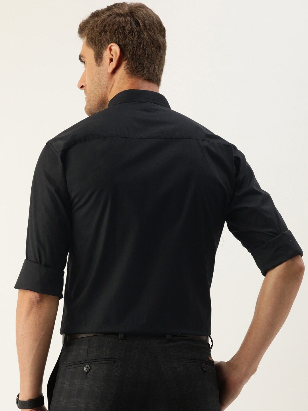 Men Black Solids Pure Cotton Slim Fit Formal Shirt - #folk republic#