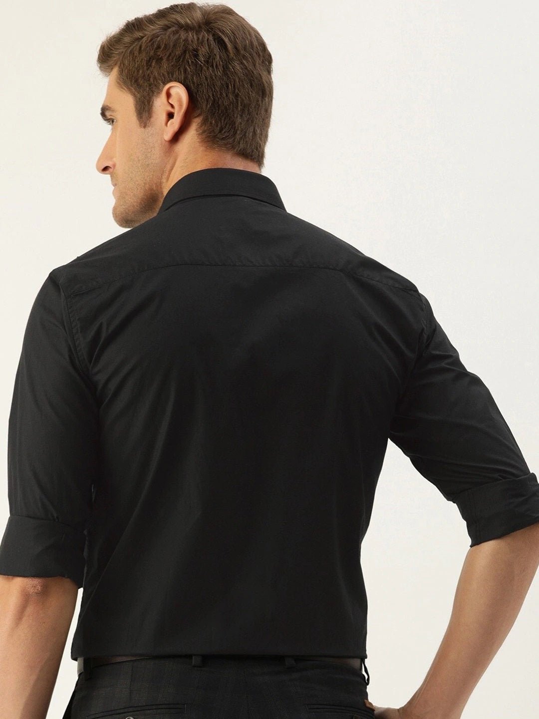 Men Black Solids Pure Cotton Slim Fit Formal Shirt - #folk republic#