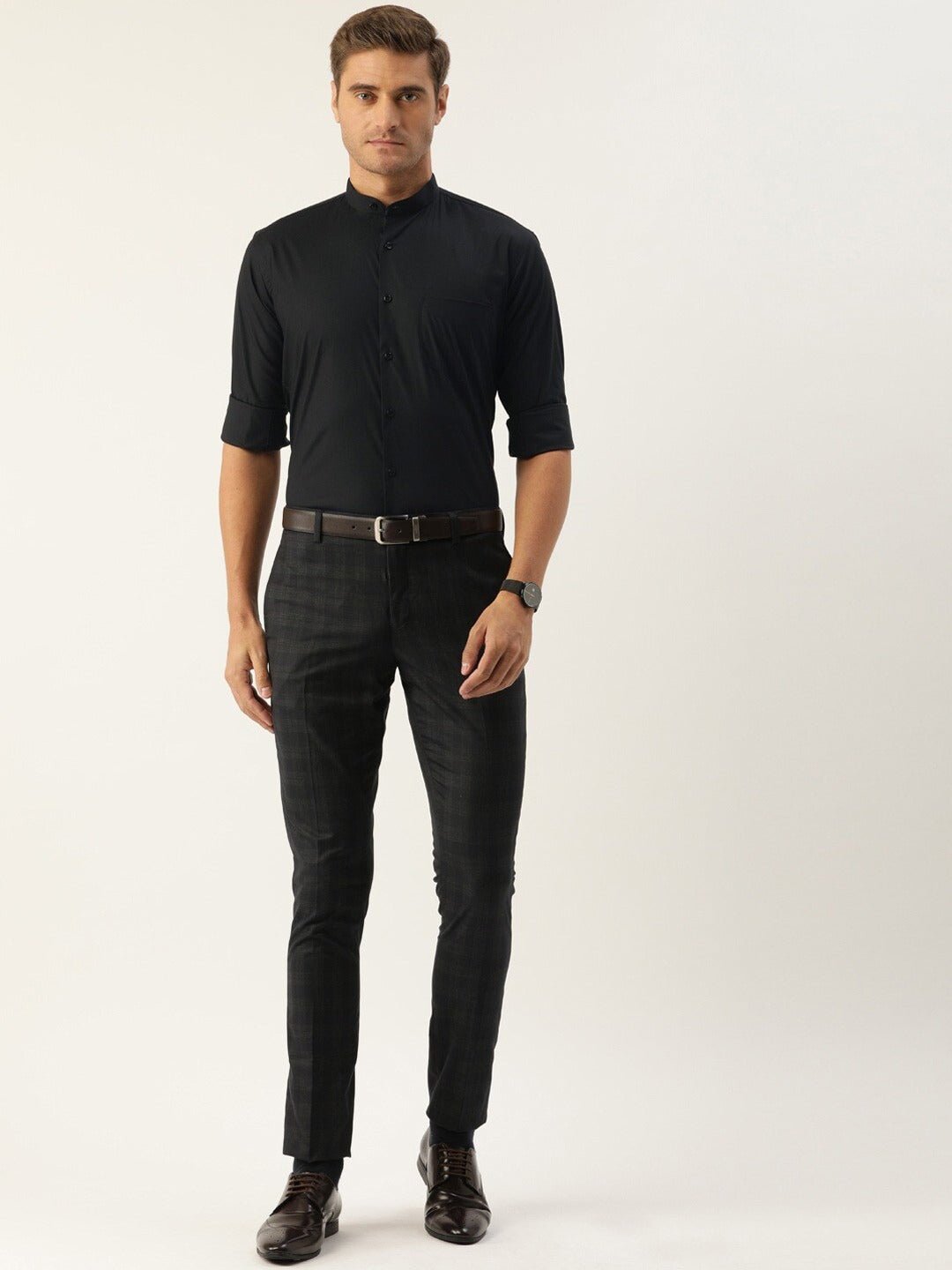 Men Black Solids Pure Cotton Slim Fit Formal Shirt - #folk republic#