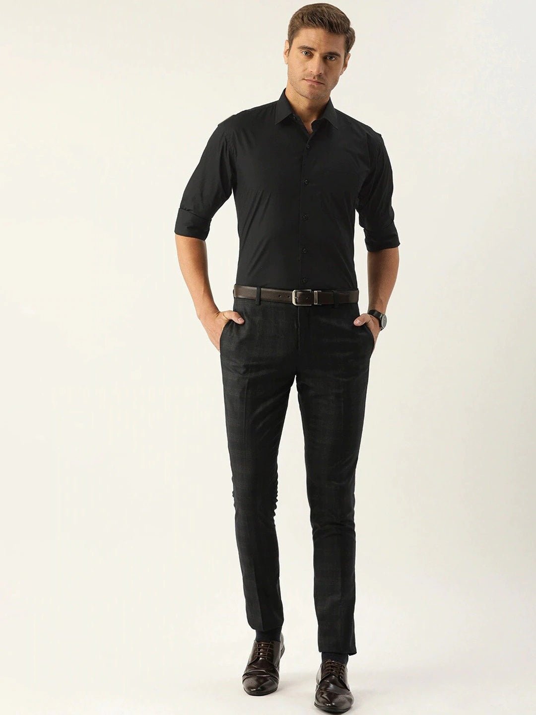 Men Black Solids Pure Cotton Slim Fit Formal Shirt - #folk republic#