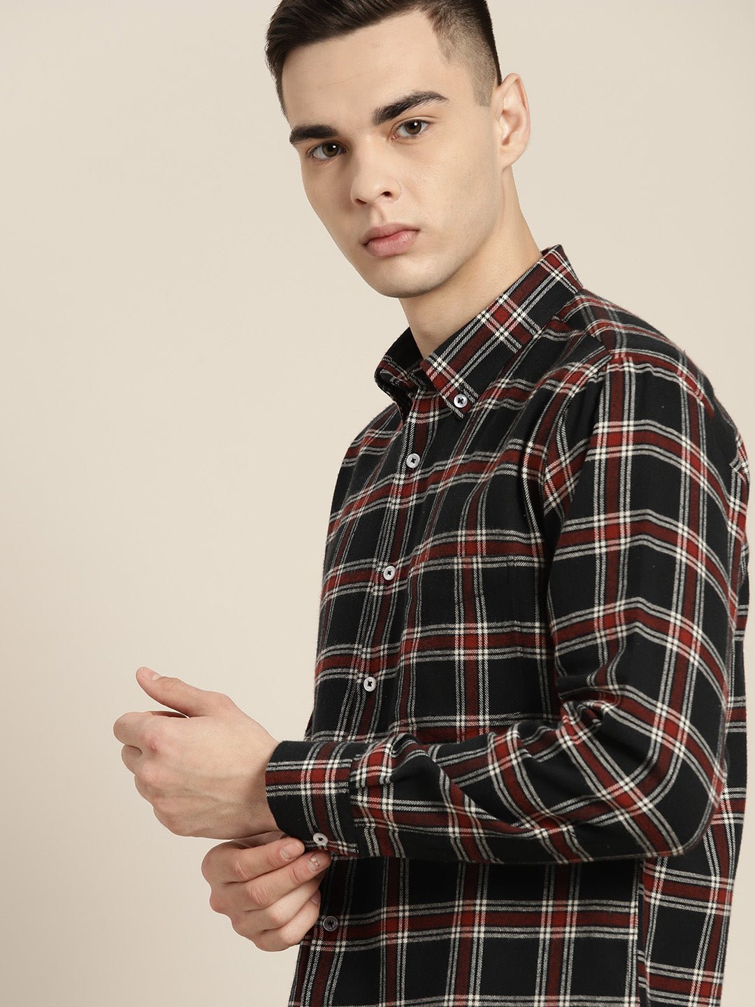 Men Black & White Checks Pure Cotton Slim fit Casual Shirt - #folk republic#