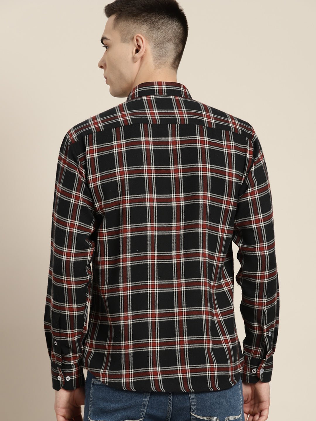 Men Black & White Checks Pure Cotton Slim fit Casual Shirt - #folk republic#