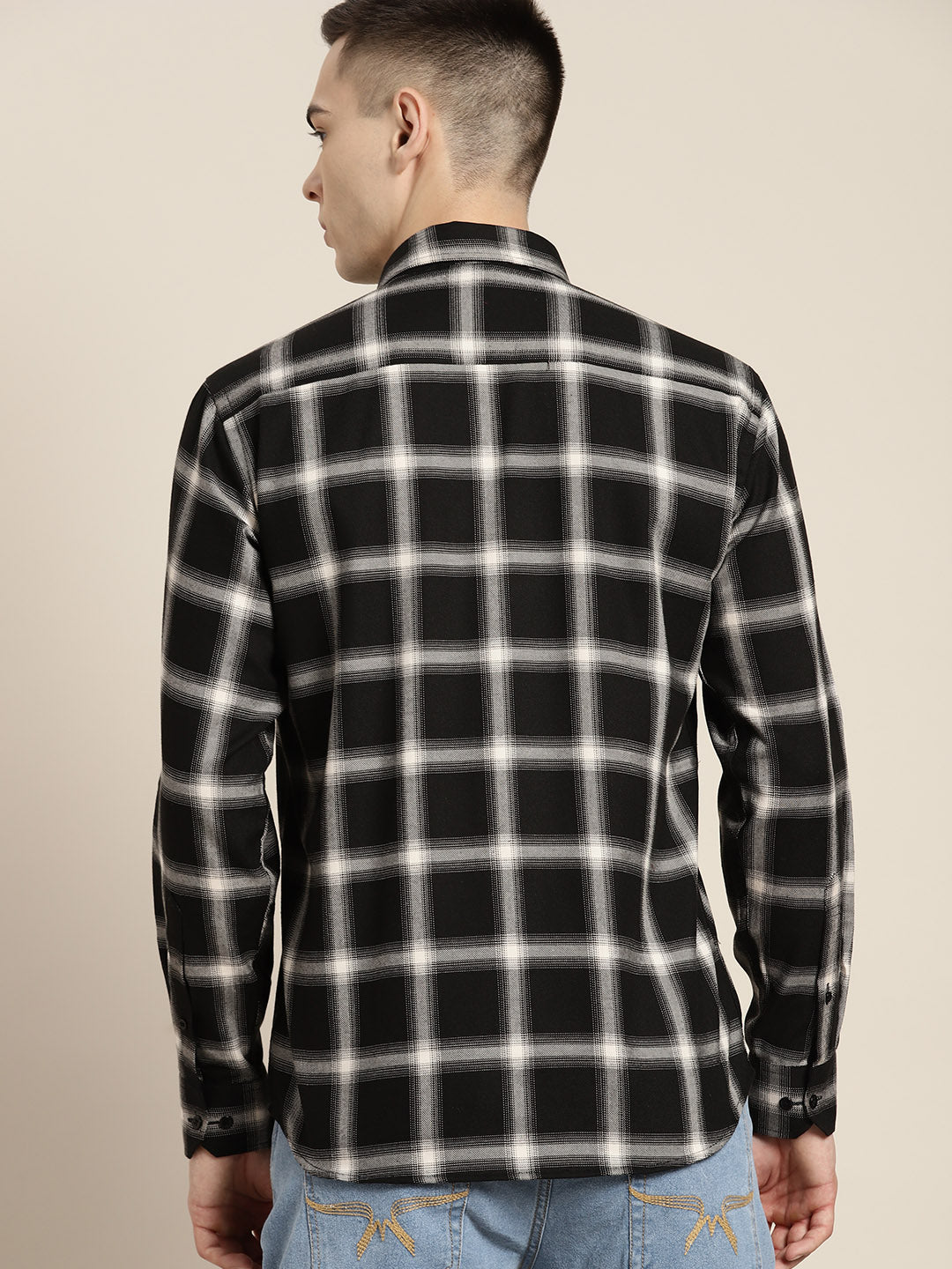 Men Black & White Checks Pure Cotton Slim fit Casual Shirt - #folk republic#