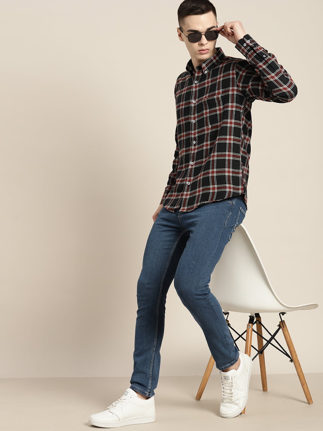 Men Black & White Checks Pure Cotton Slim fit Casual Shirt - #folk republic#