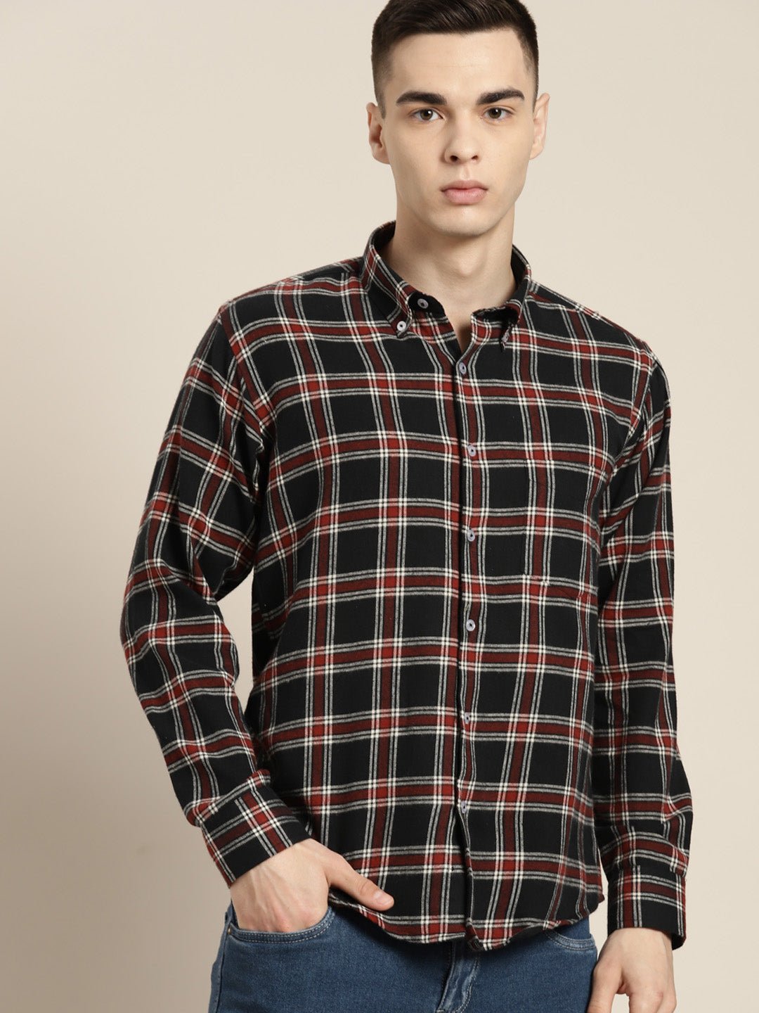 Men Black & White Checks Pure Cotton Slim fit Casual Shirt - #folk republic#