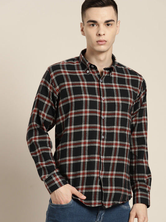 Men Black & White Checks Pure Cotton Slim fit Casual Shirt - #folk republic#