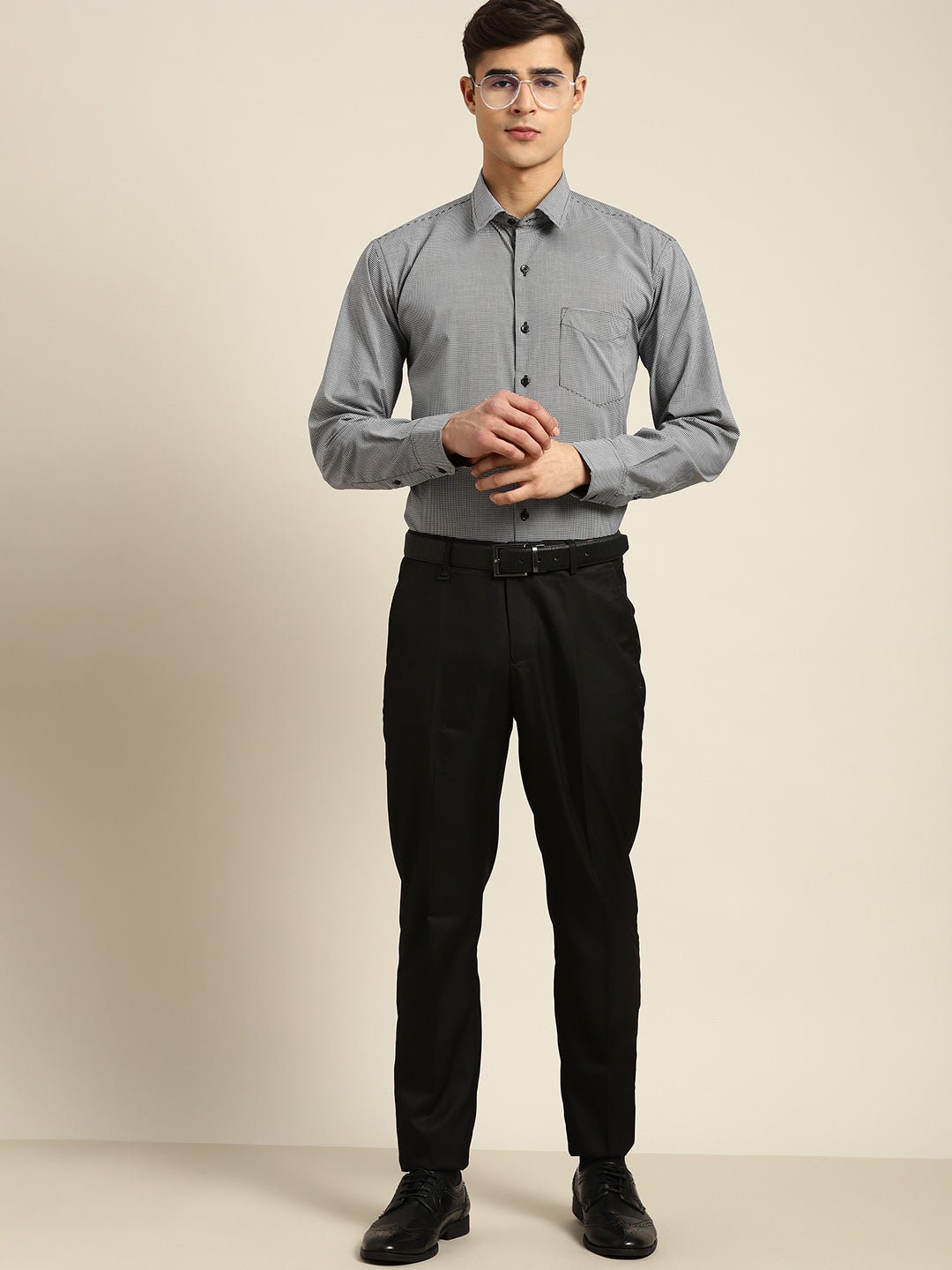 Men Black & White Checks Pure Cotton Slim fit Formal Shirt - #folk republic#