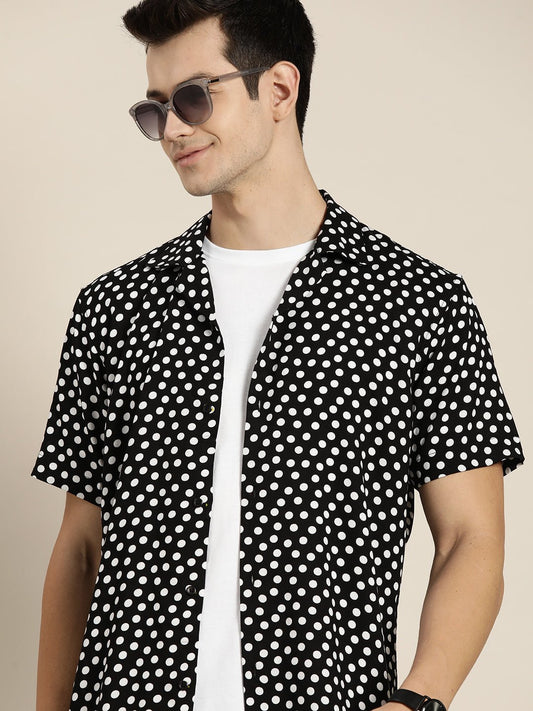 Men Black & White Prints Viscose Rayon Relaxed Fit Casual Resort shirt - #folk republic#