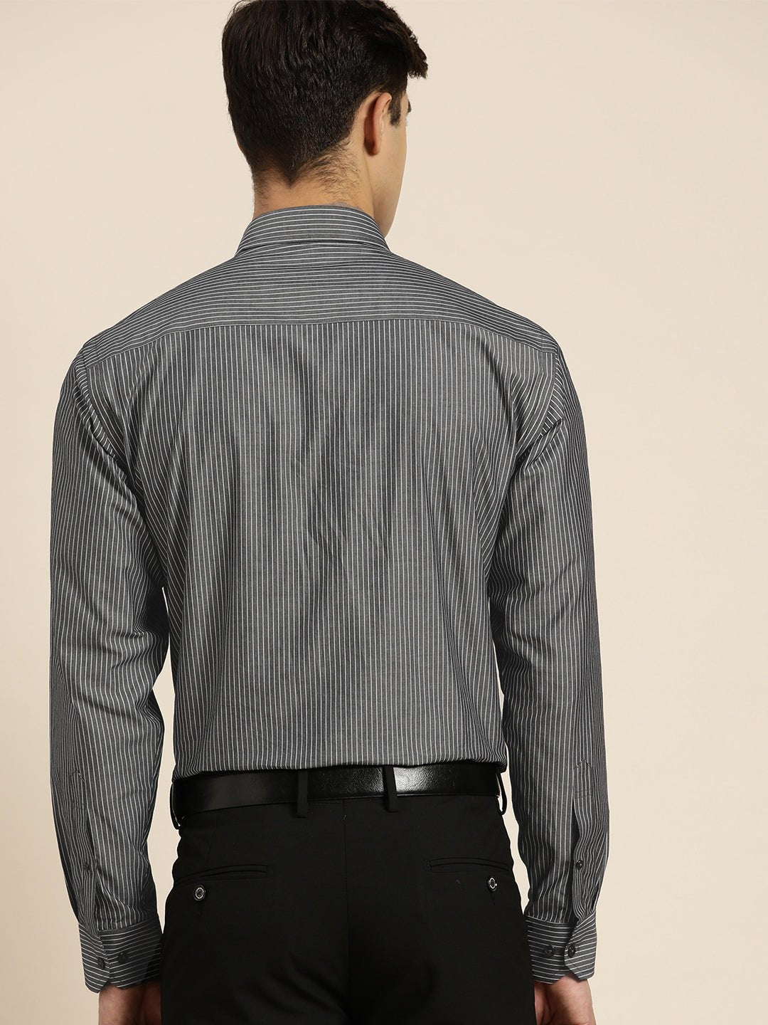 Men Black & White Stripes Pure Cotton Slim fit Formal Shirt - #folk republic#