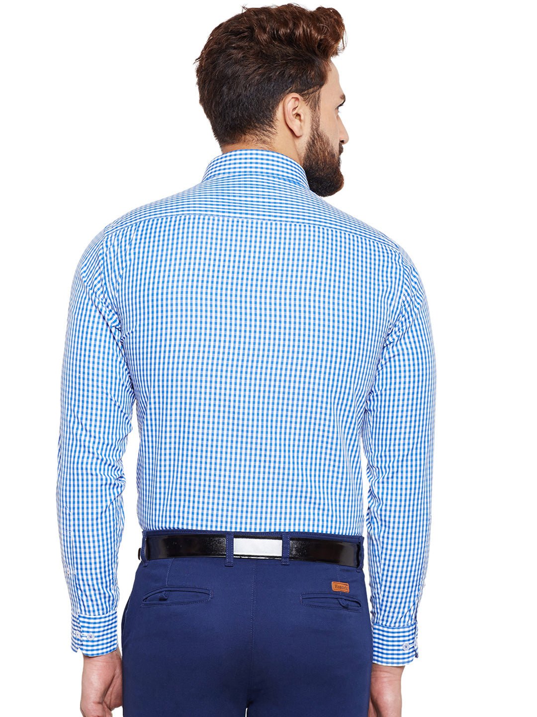 Men Blue Checked Slim Fit Formal Shirt - #folk republic#