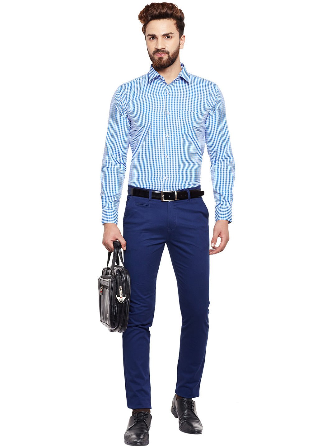 Men Blue Checked Slim Fit Formal Shirt - #folk republic#