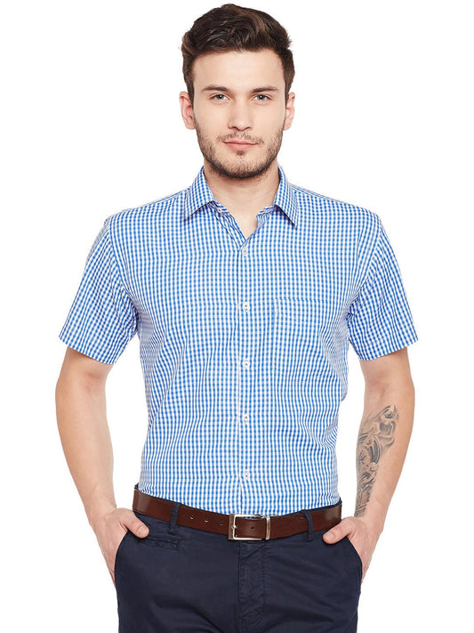 Men Blue Checked Slim Fit Formal Shirt - #folk republic#