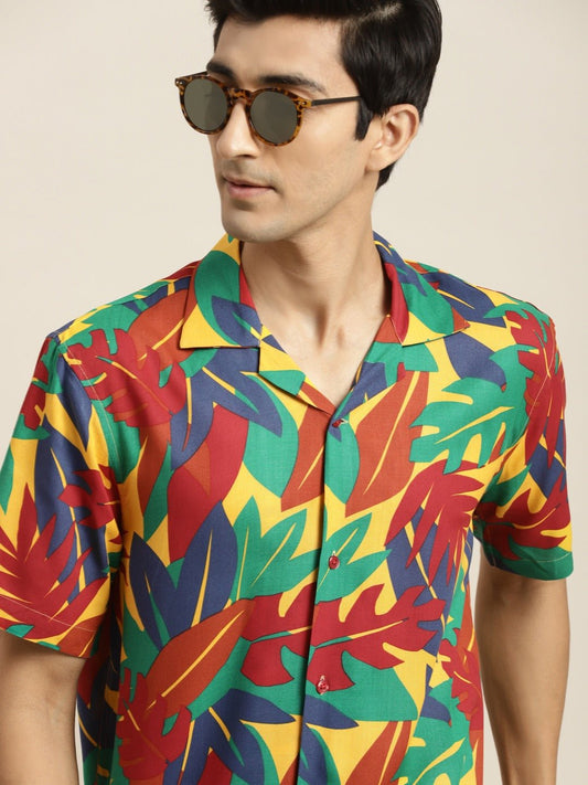 Men Blue & Green Printed Viscose Rayon Relaxed Fit Casual Resort Shirt - #folk republic#
