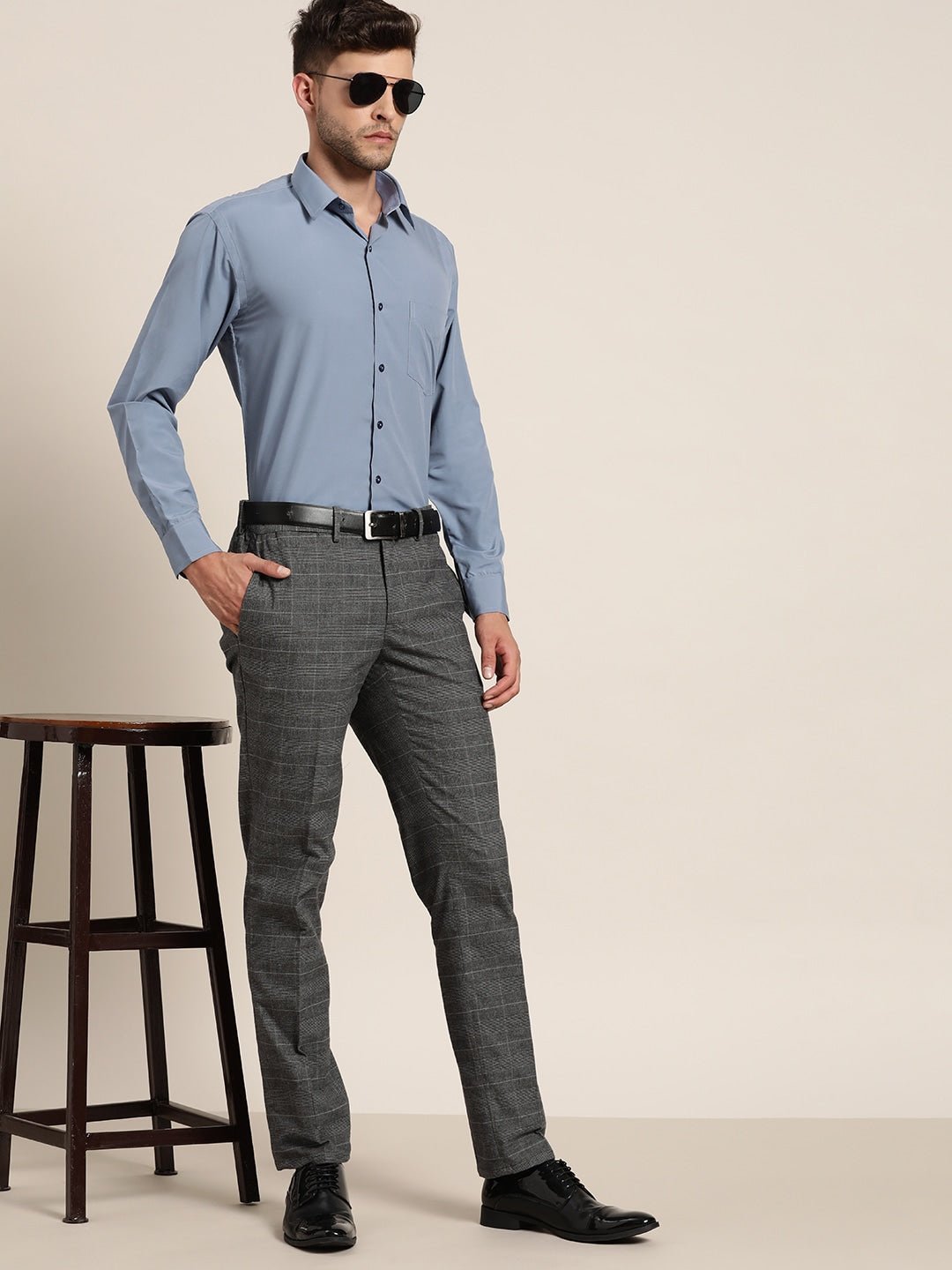 Men Blue & Grey Solids Slim Fit Formal Shirt - #folk republic#