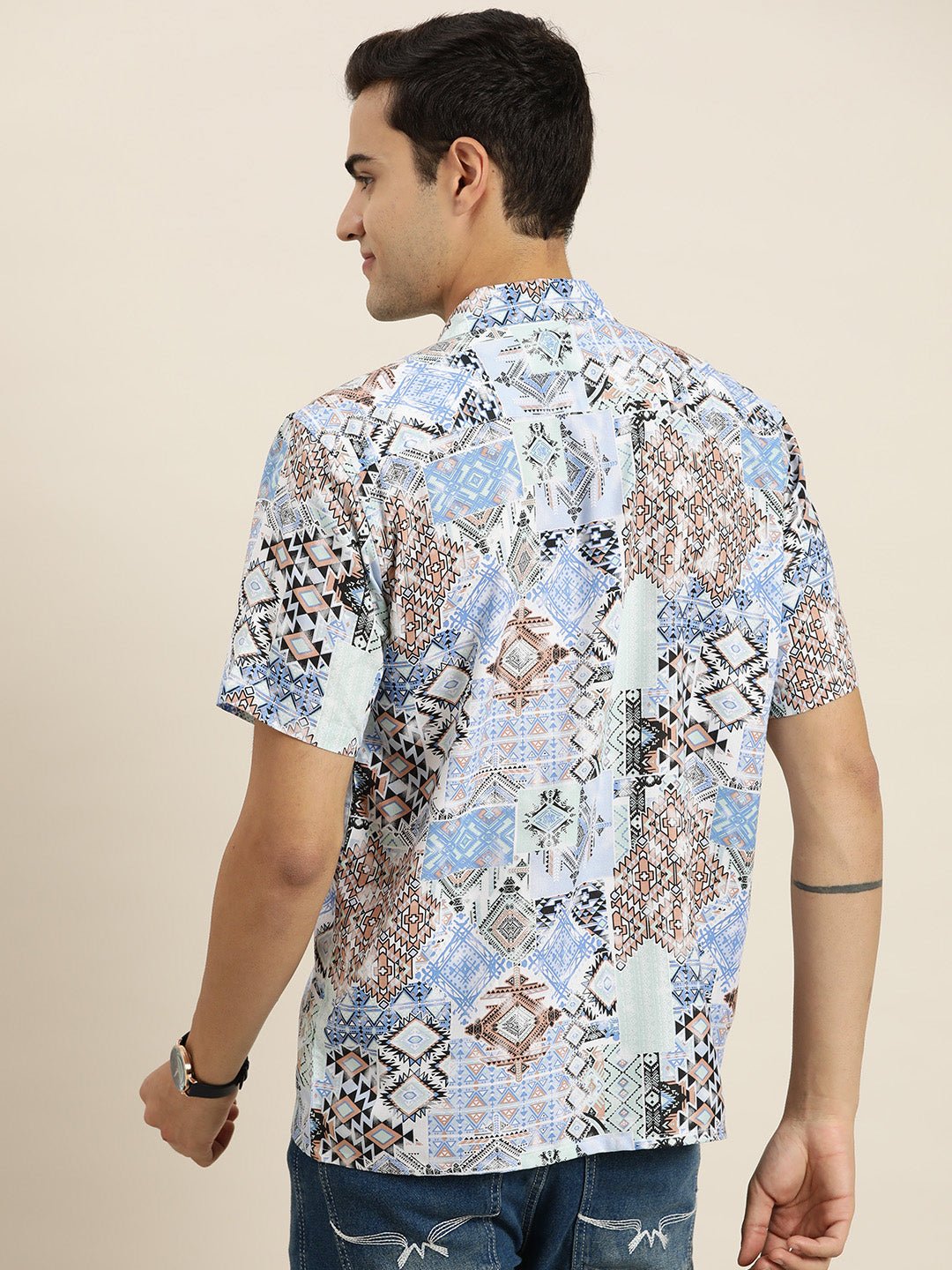 Men Blue & Multi Print Viscose Rayon Relaxed Fit Casual Resort Shirt - #folk republic#