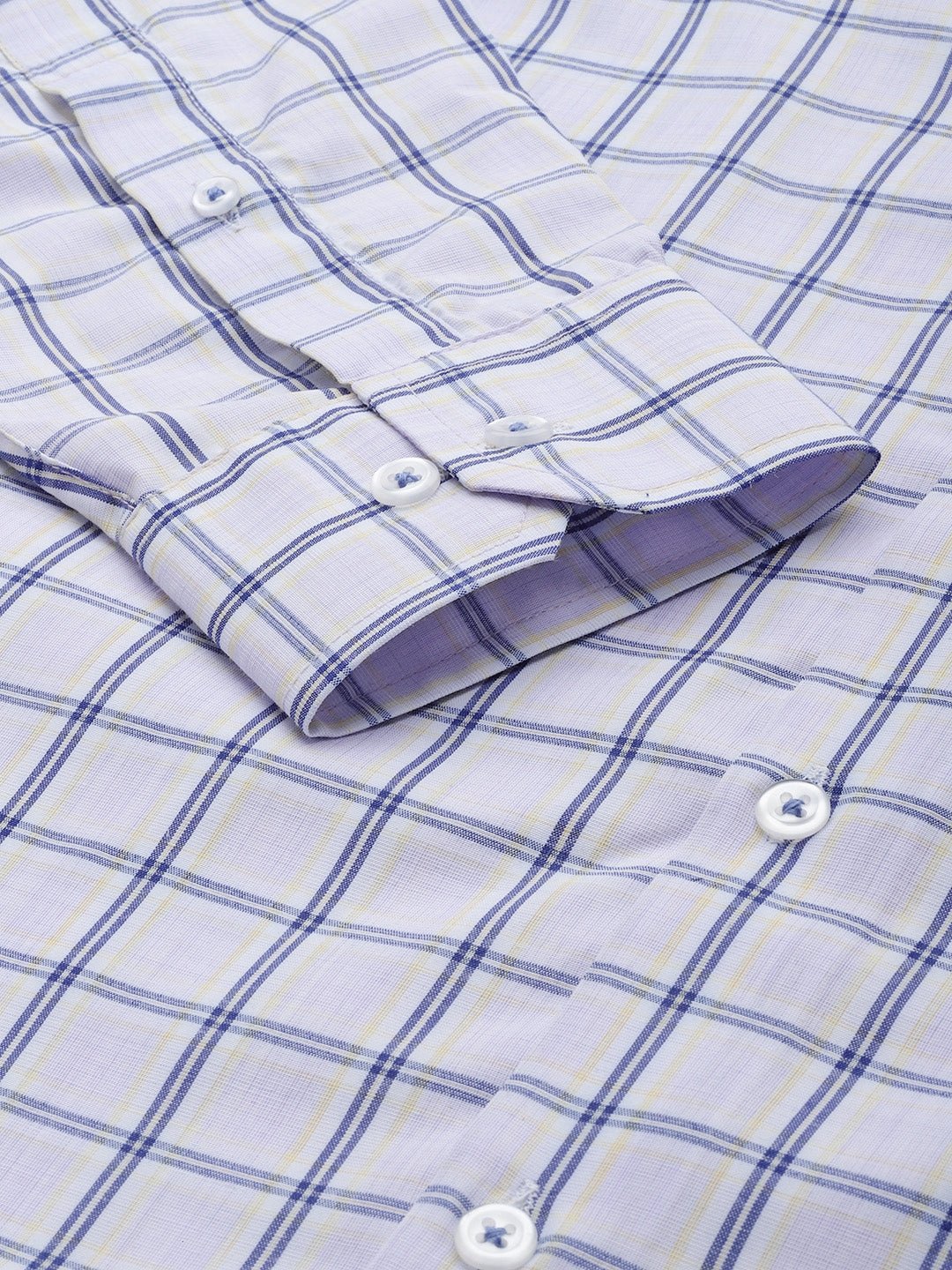 Men Blue & Navy Checked Cotton Rich Slim Fit Formal Shirt - #folk republic#