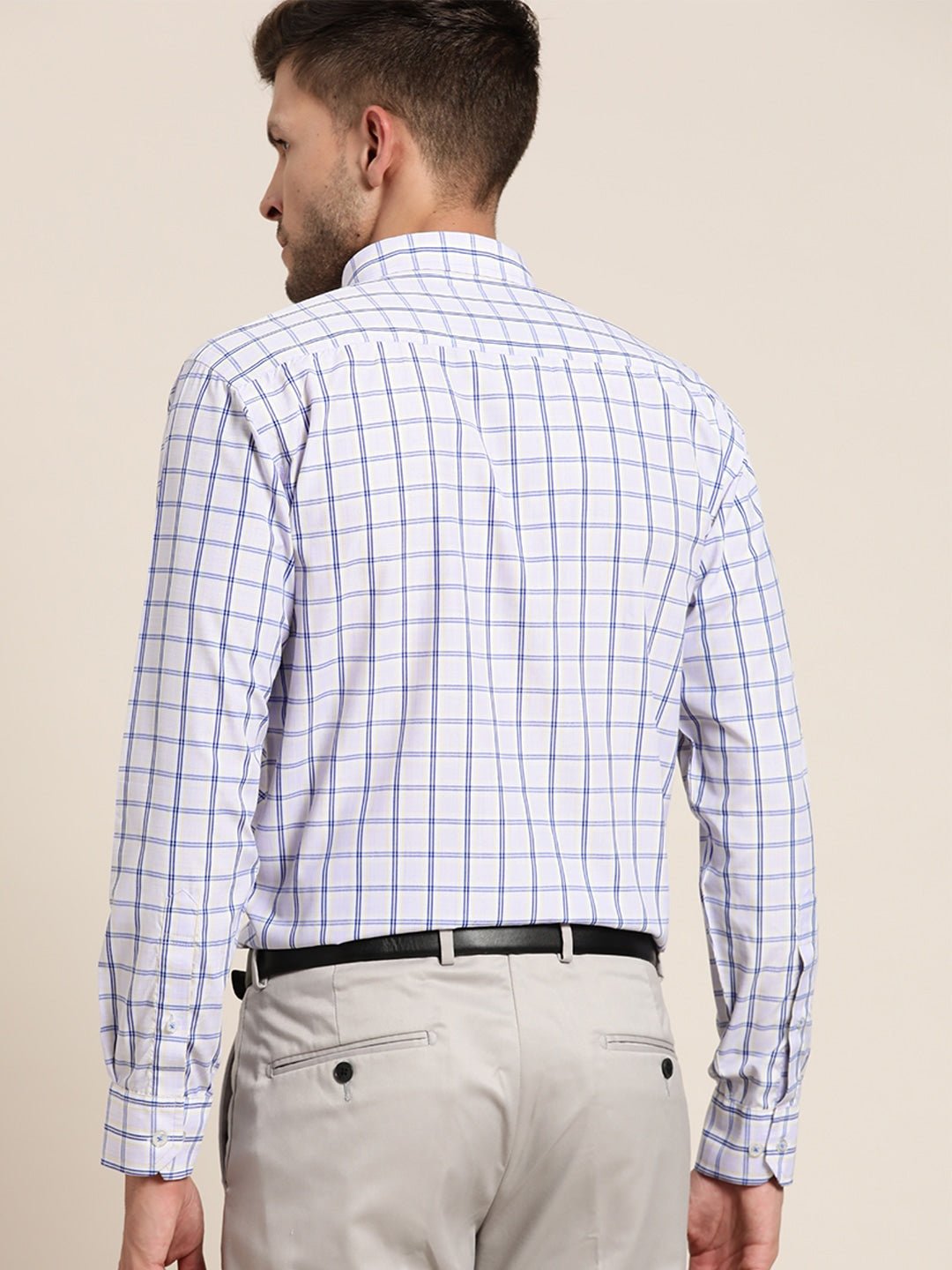 Men Blue & Navy Checked Cotton Rich Slim Fit Formal Shirt - #folk republic#