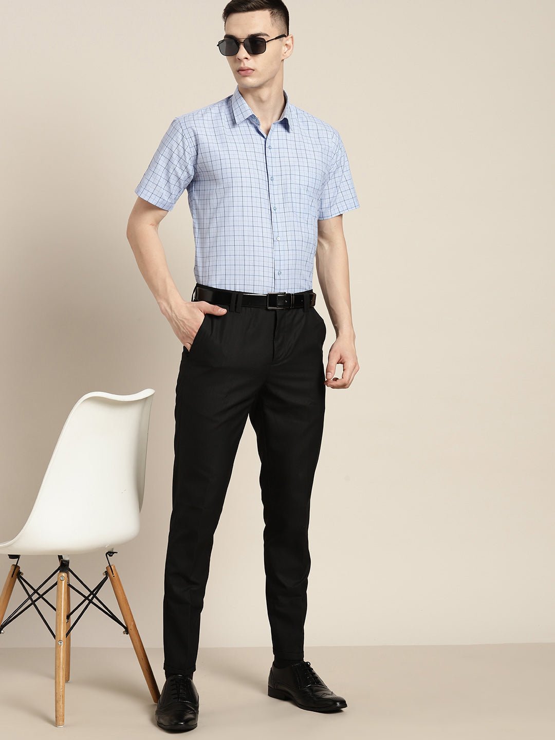 Men Blue & Navy Checks Cotton Rich Slim fit Formal Shirt - #folk republic#