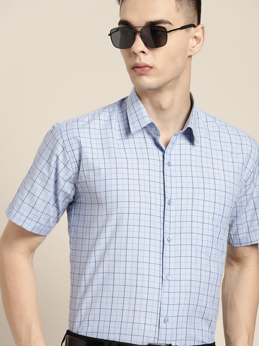 Men Blue & Navy Checks Cotton Rich Slim fit Formal Shirt - #folk republic#