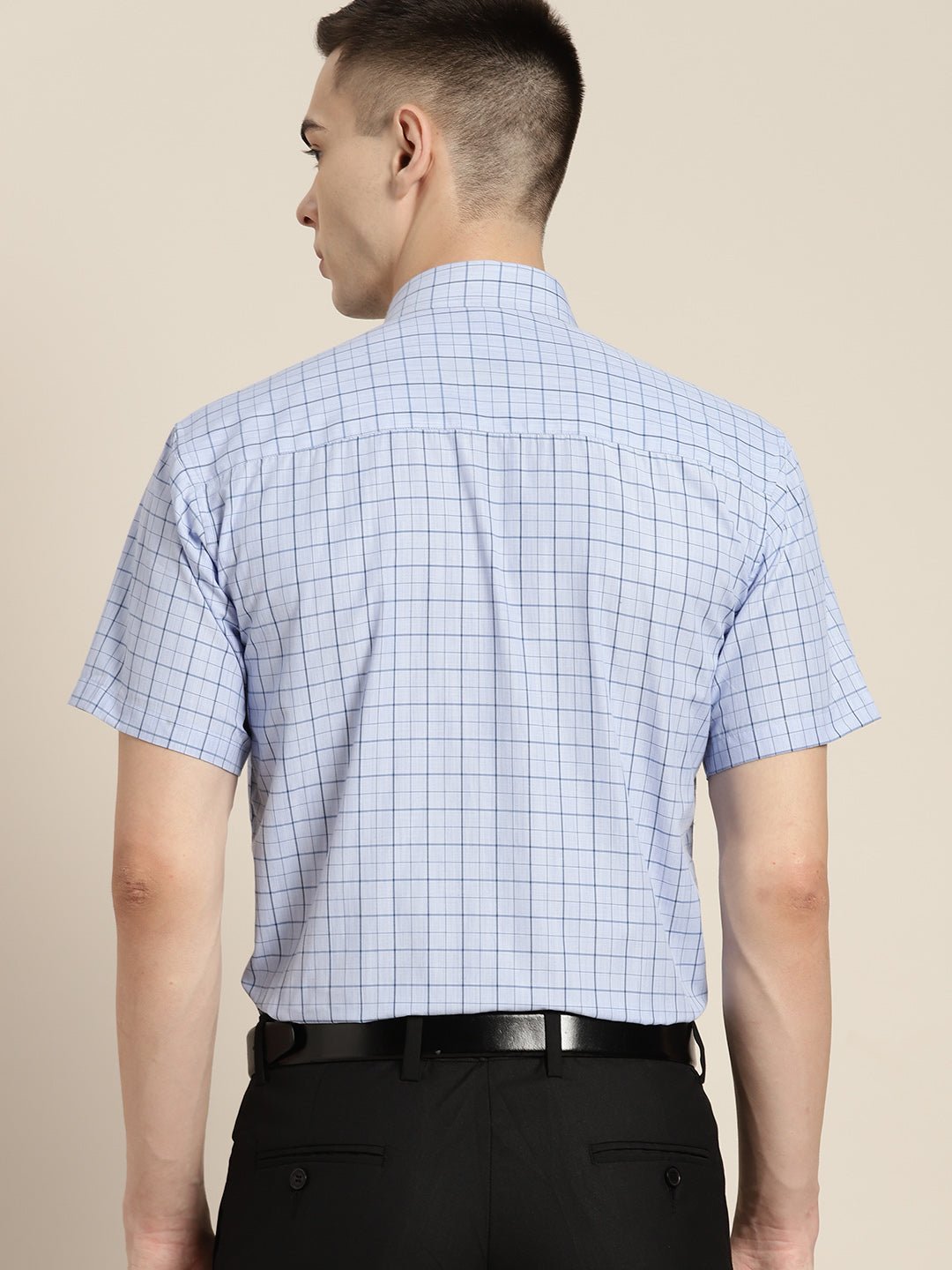 Men Blue & Navy Checks Cotton Rich Slim fit Formal Shirt - #folk republic#
