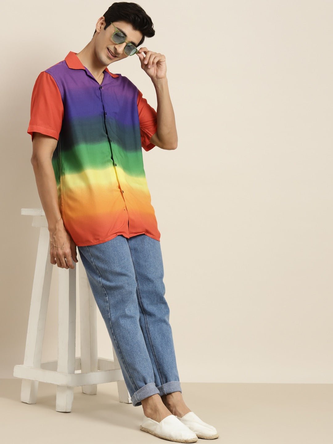 Men Blue & Orange Printed Viscose Rayon Relaxed Fit Casual Resort Shirt - #folk republic#