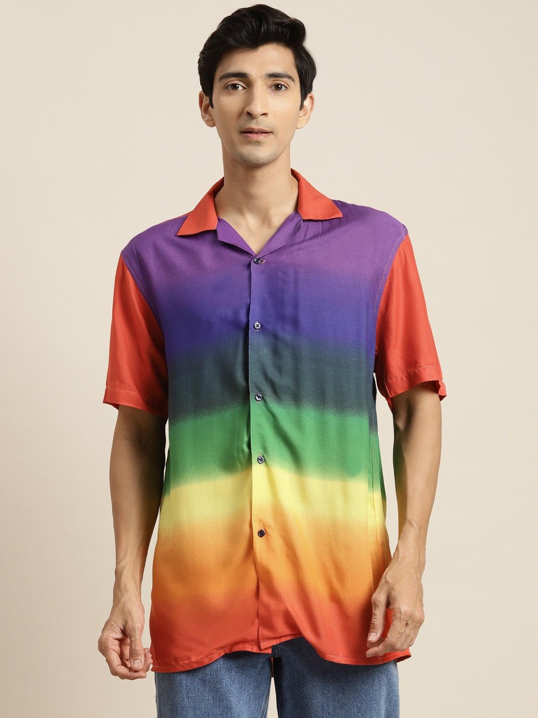 Men Blue & Orange Printed Viscose Rayon Relaxed Fit Casual Resort Shirt - #folk republic#