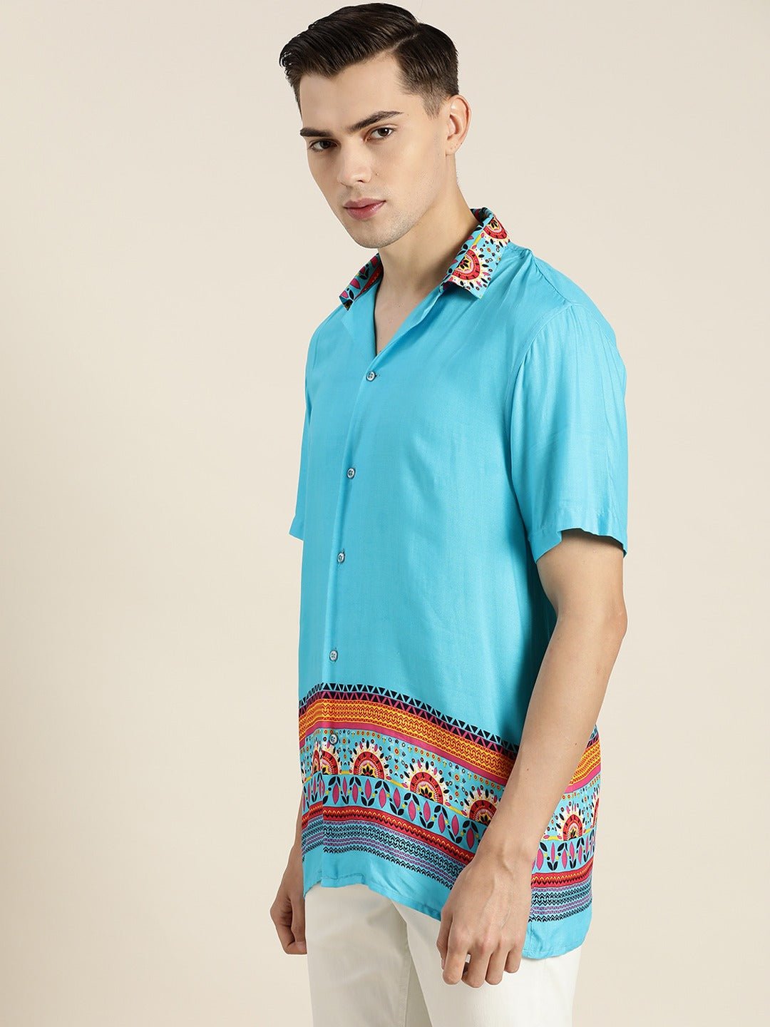 Men Blue Prints Viscose Rayon Relaxed Fit Casual Resort Shirt - #folk republic#