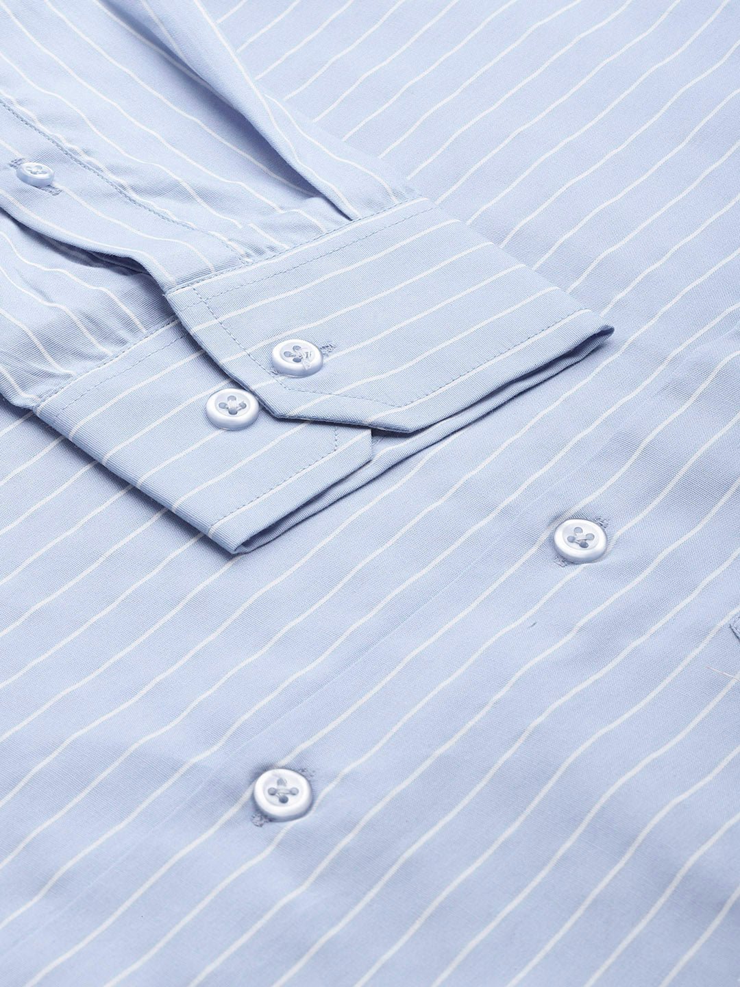 Men Blue Pure Cotton Striped Button Down Collar Slim Fit Formal Shirt - #folk republic#