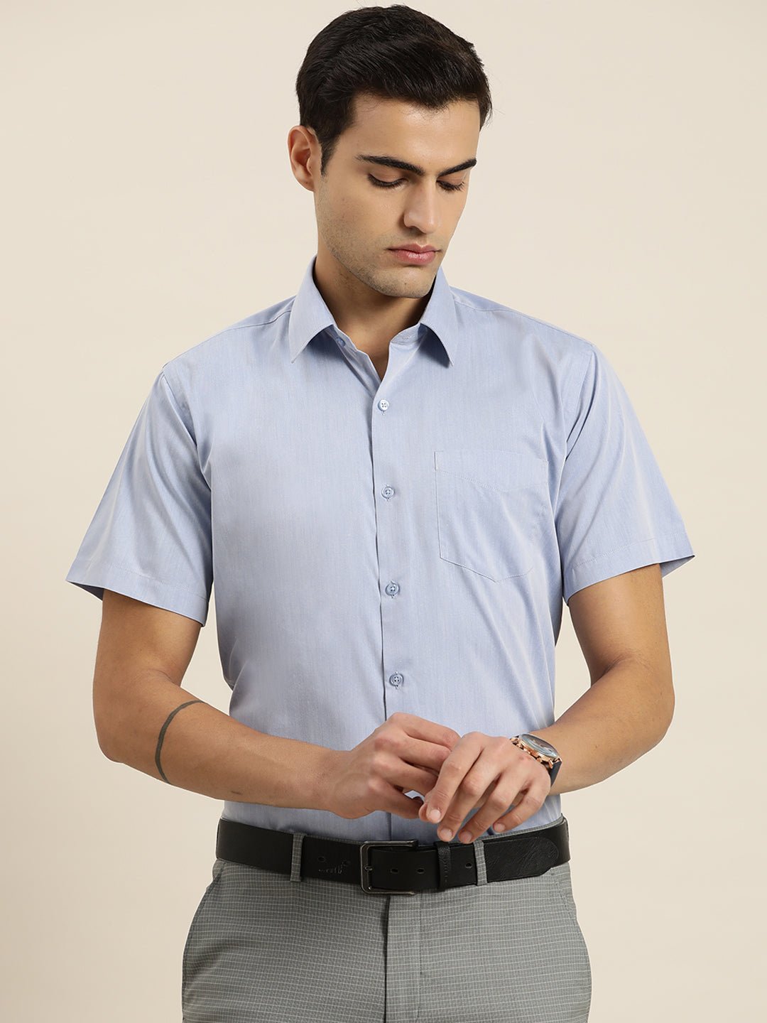 Men Blue Solid Cotton Rich Slim fit Formal Shirt - #folk republic#