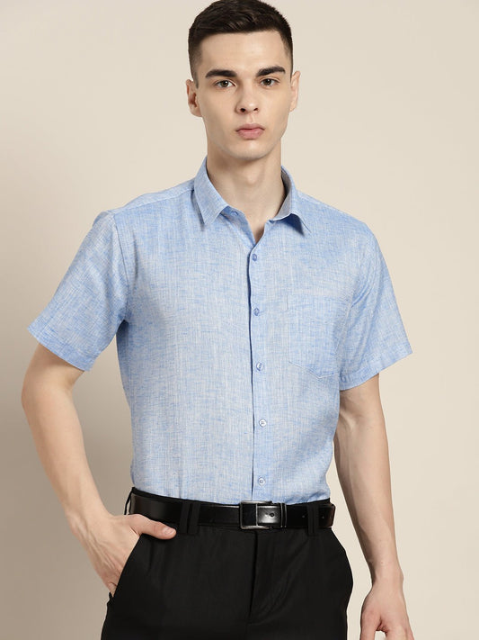 Men Blue Solid Cotton Rich Slim fit Formal Shirt - #folk republic#