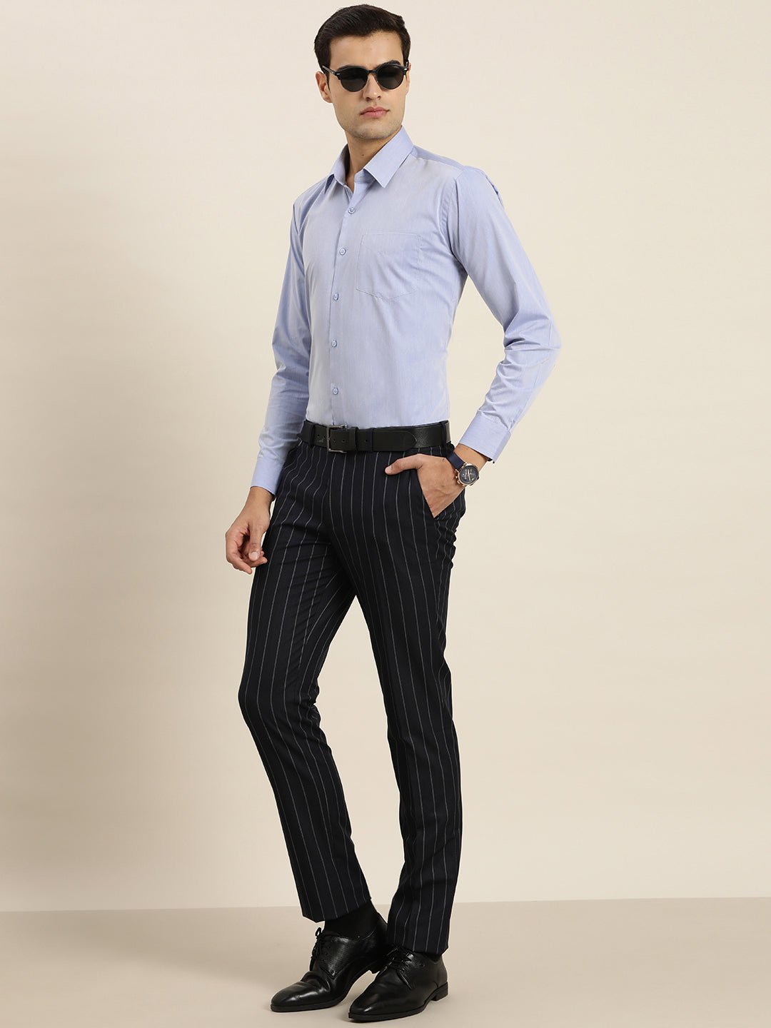 Men Blue Solid Cotton Rich Slim fit Formal Shirt - #folk republic#