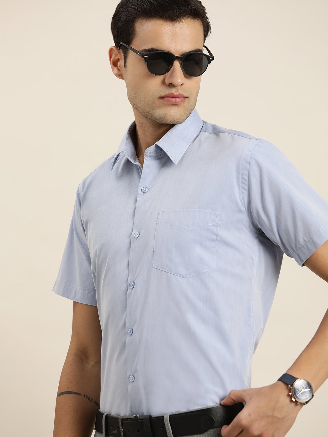 Men Blue Solid Cotton Rich Slim fit Formal Shirt - #folk republic#