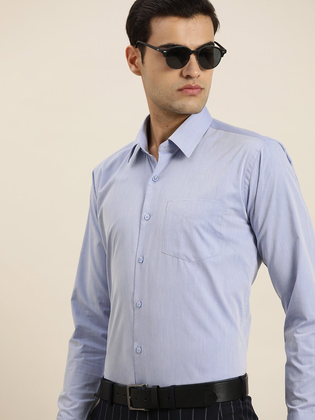 Men Blue Solid Cotton Rich Slim fit Formal Shirt - #folk republic#