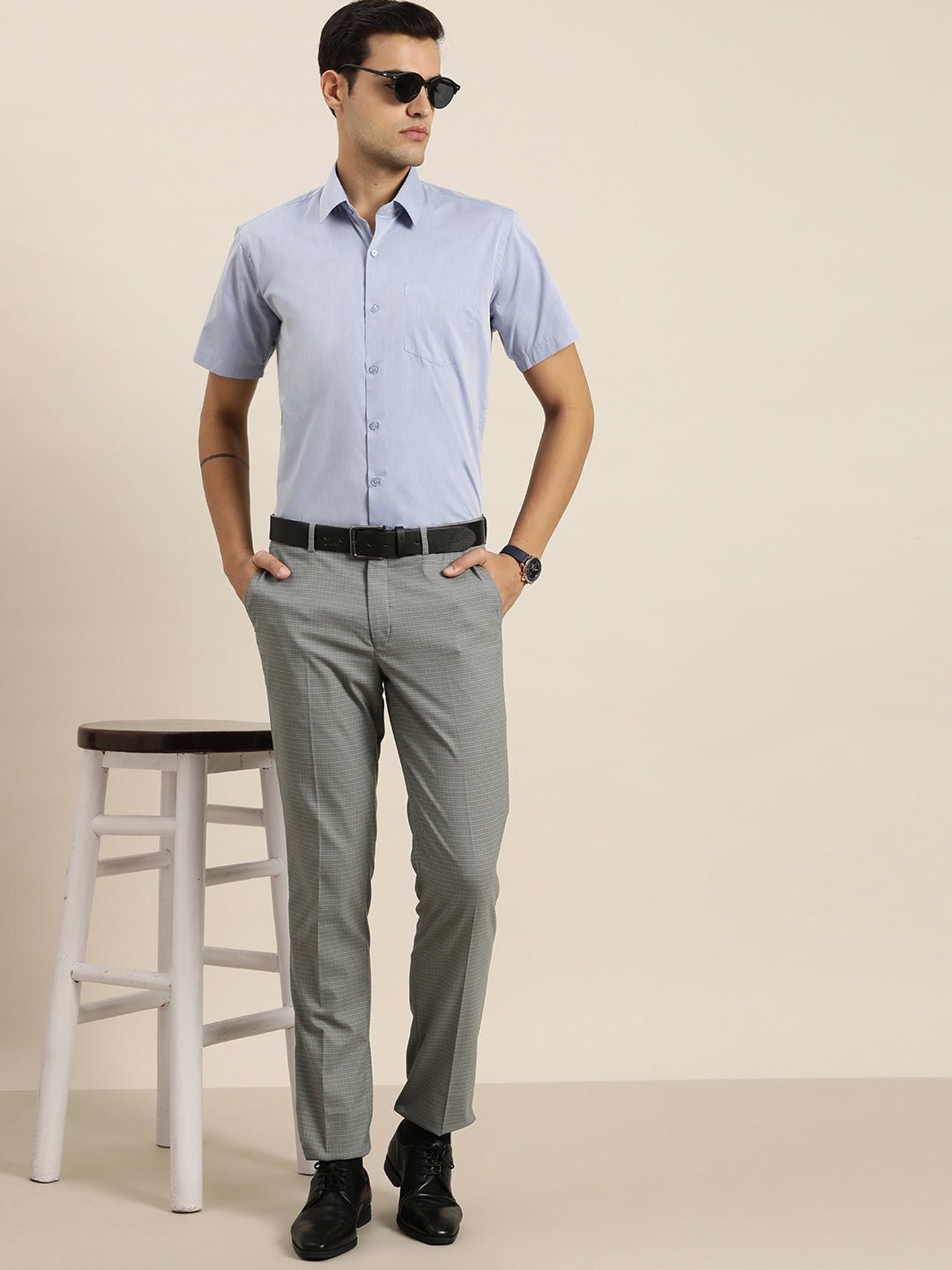 Men Blue Solid Cotton Rich Slim fit Formal Shirt - #folk republic#