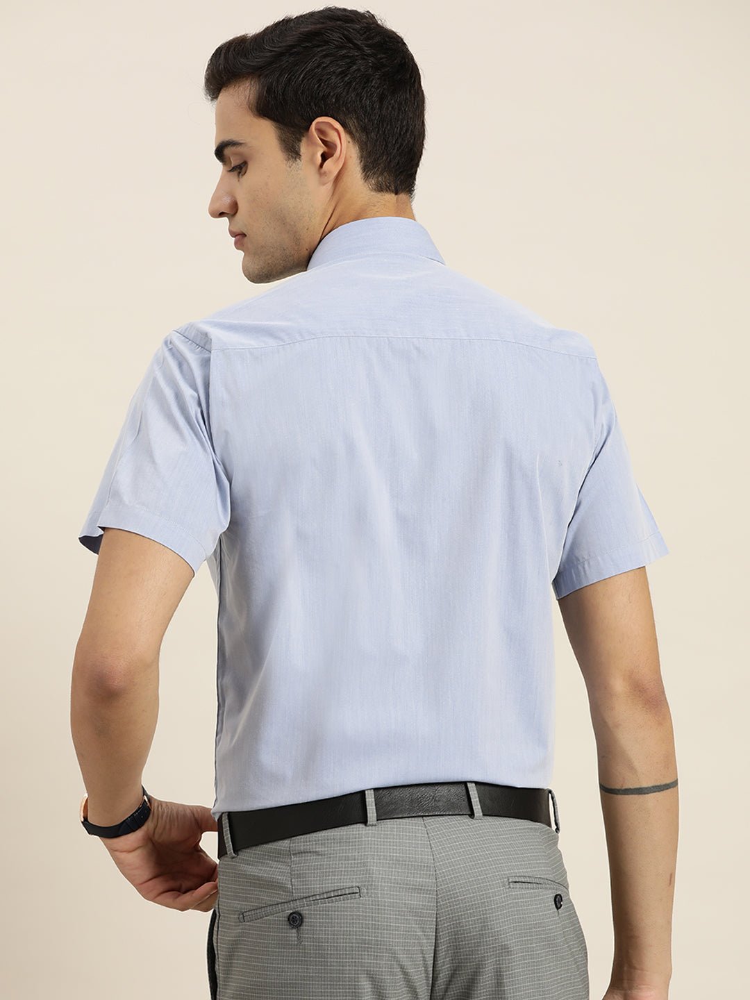 Men Blue Solid Cotton Rich Slim fit Formal Shirt - #folk republic#
