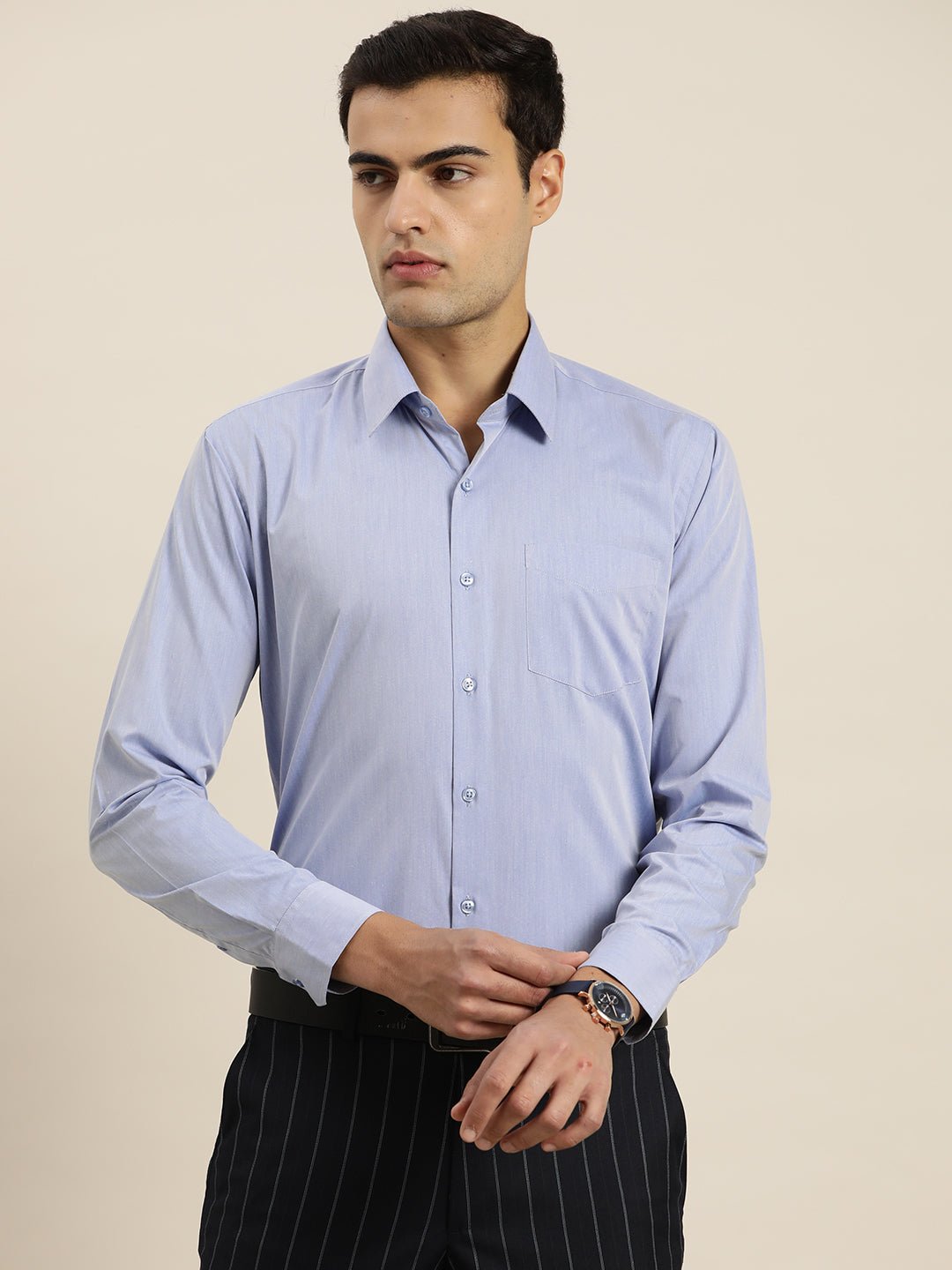 Men Blue Solid Cotton Rich Slim fit Formal Shirt - #folk republic#
