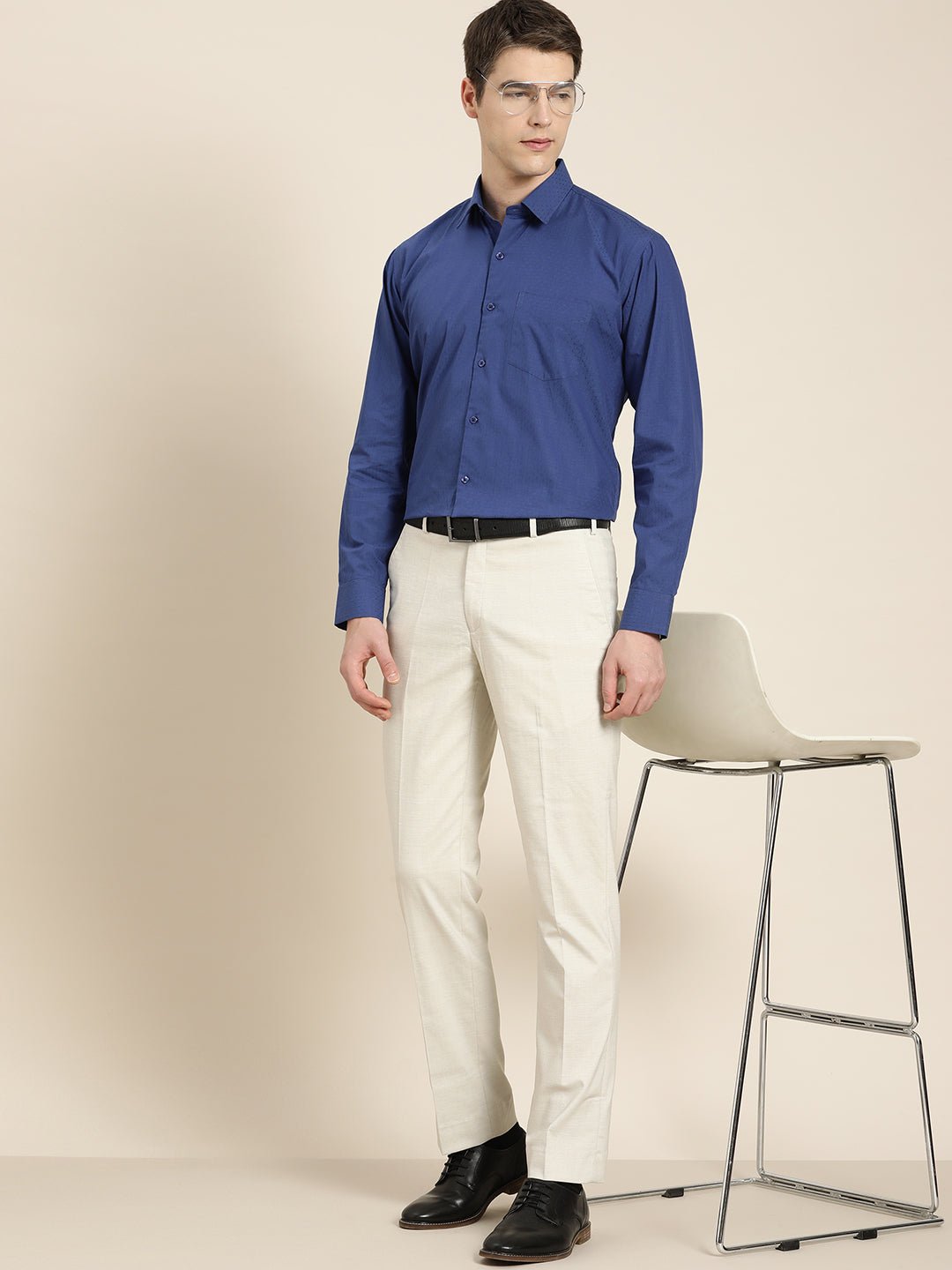 Men Blue Solid Pure Cotton Slim fit Formal Shirt - #folk republic#
